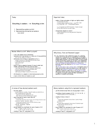 Everything is numbers  Everything is bits  e.g., 9-digit SSN:   10 9 =  1 billion possible