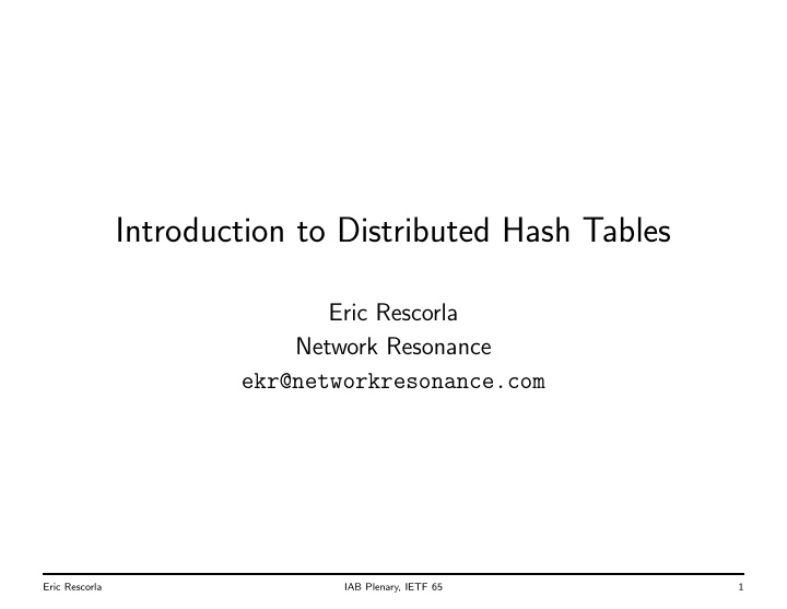 introduction to distributed hash tables