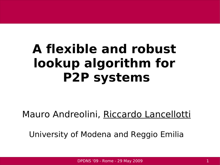 a flexible and robust lookup algorithm for p2p systems