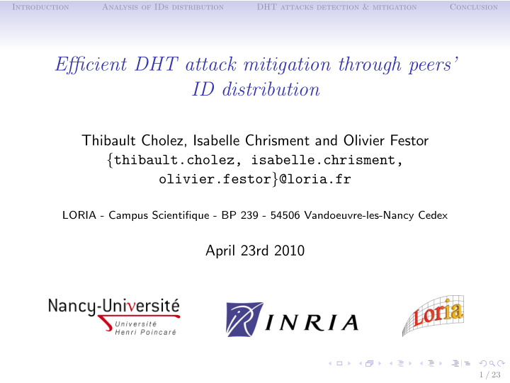 efficient dht attack mitigation through peers id