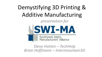 Additive Manufacturing  presentation for Steve Hatten  TechHelp Brian Hoffmann