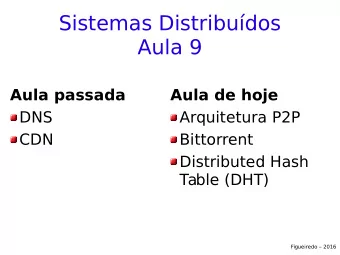 Sistemas Distribudos  Aula 9  Aula passada  Aula de hoje  DNS  Arquitetura P2P  CDN  Bittorrent