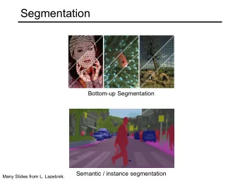 Segmentation  Bottom-up Segmentation  Semantic / instance segmentation  Many Slides from L.