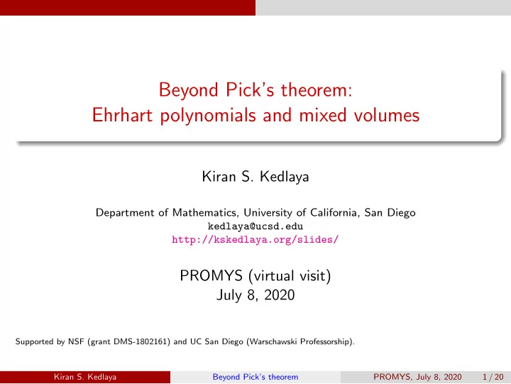 beyond pick s theorem ehrhart polynomials and mixed