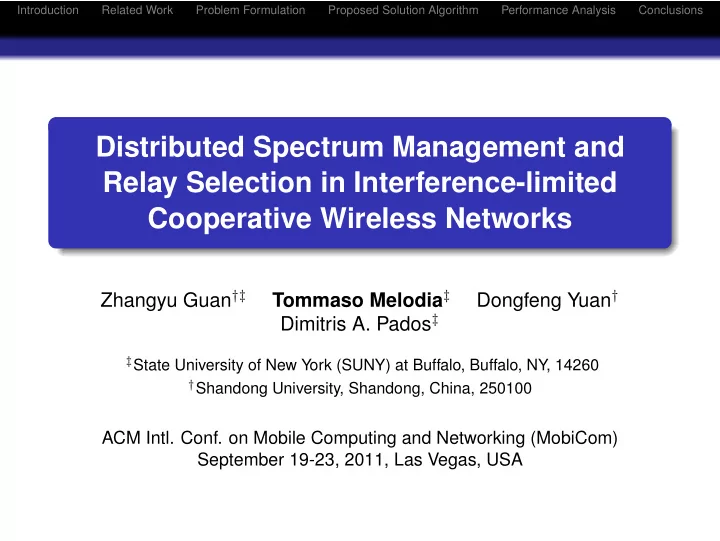 distributed spectrum management and relay selection in