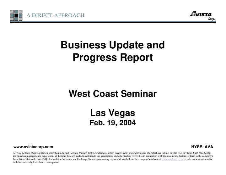 business update and progress report
