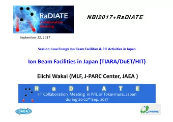 Ion Beam Facilities in Japan (TIARA/DuET/HIT)  Eiichi Wakai (MLF, JPARC Center, JAEA )  R  R  a