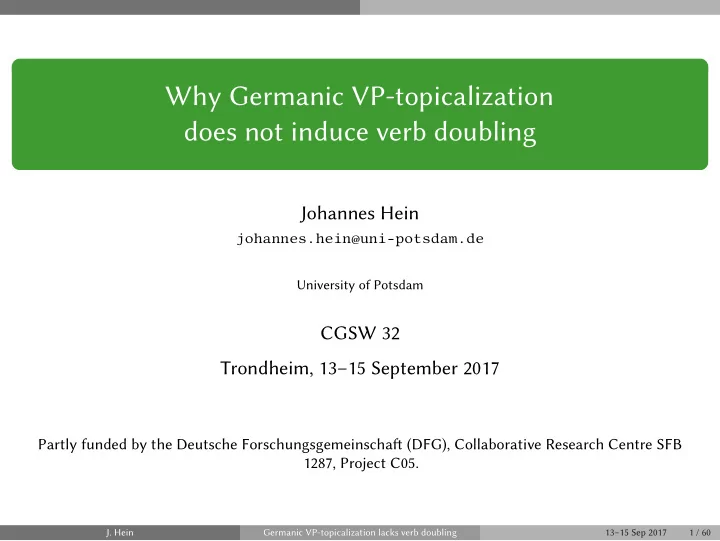 why germanic vp topicalization does not induce verb