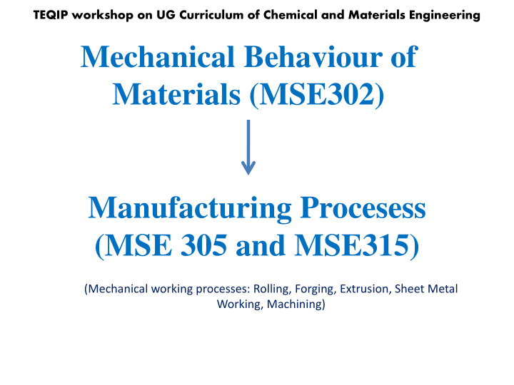 mechanical behaviour of materials mse302 manufacturing