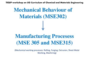 Mechanical Behaviour of  Materials (MSE302)  Manufacturing Procesess  (MSE 305 and MSE315)
