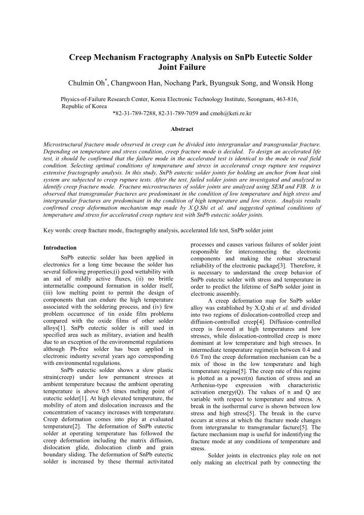 creep mechanism fractography analysis on snpb eutectic