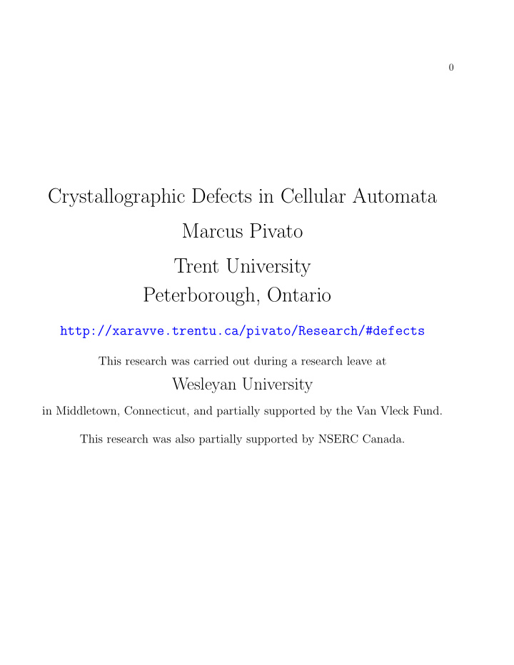 crystallographic defects in cellular automata marcus