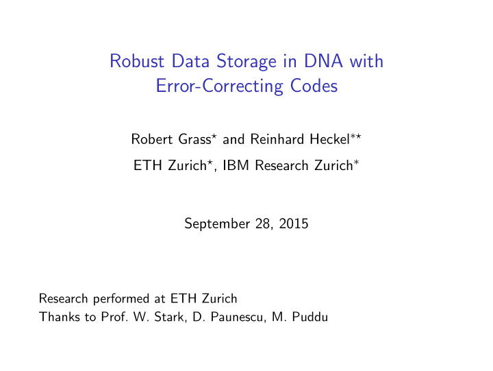 robust data storage in dna with error correcting codes