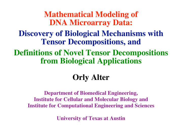 mathematical modeling of dna microarray data discovery of