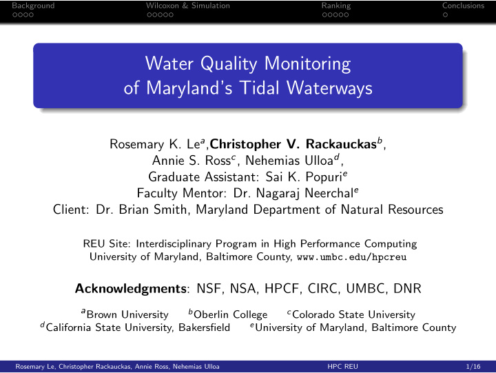 water quality monitoring of maryland s tidal waterways