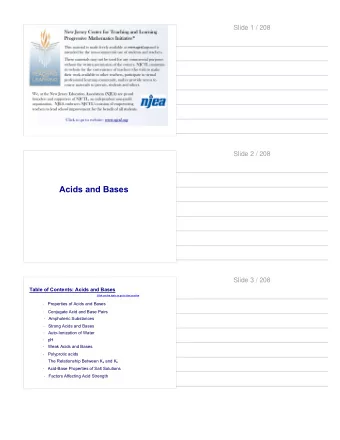 Acids and Bases  Slide 3 / 208  Table of Contents: Acids and Bases  Click on the topic to go to