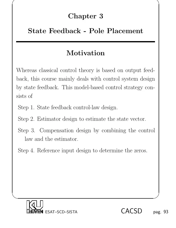 chapter 3 state feedback pole placement motivation