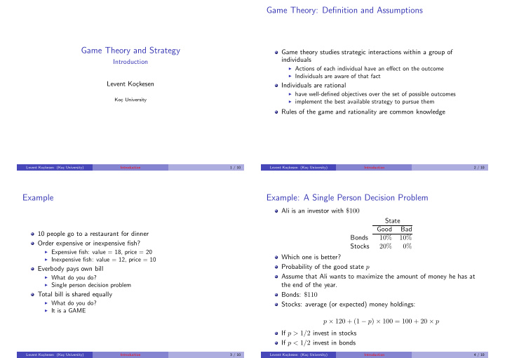 game theory definition and assumptions game theory and