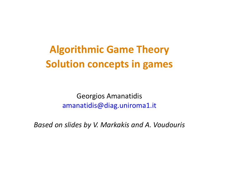 algorithmic game theory solution concepts in games