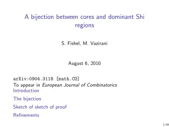A bijection between cores and dominant Shi  regions  S. Fishel, M. Vazirani  August 6, 2010