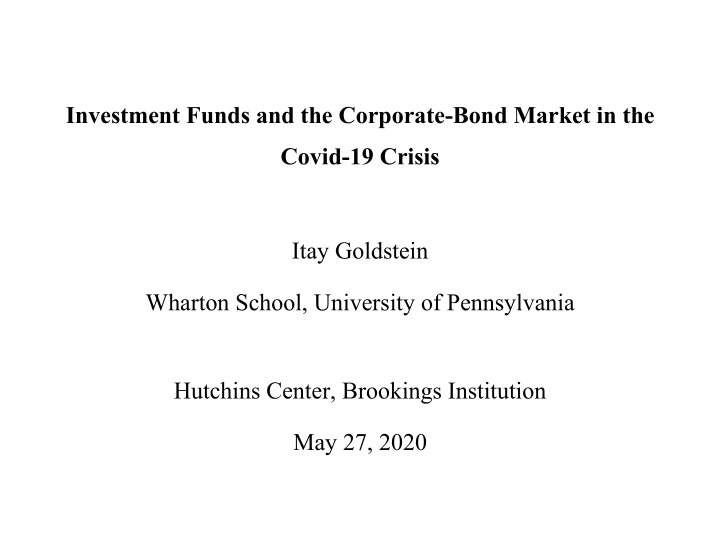 investment funds and the corporate bond market in the