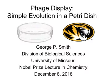 Phage Display:  Simple Evolution in a Petri Dish  George P. Smith  Division of Biological Sciences