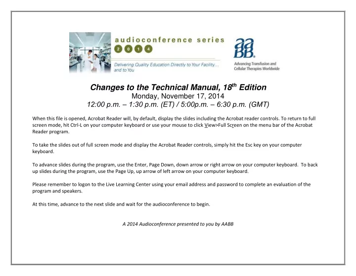 changes to the technical manual 18 th edition