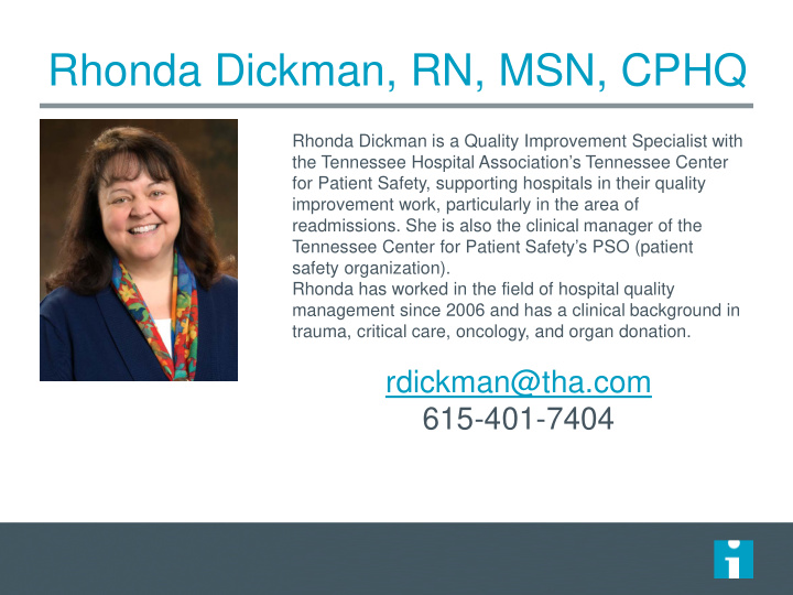 rhonda dickman rn msn cphq