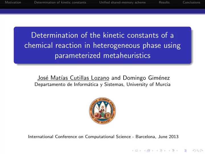 determination of the kinetic constants of a chemical