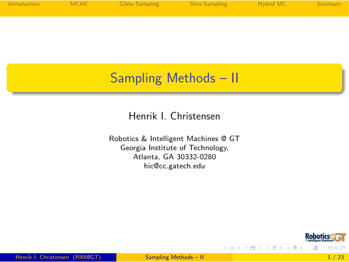 sampling methods ii