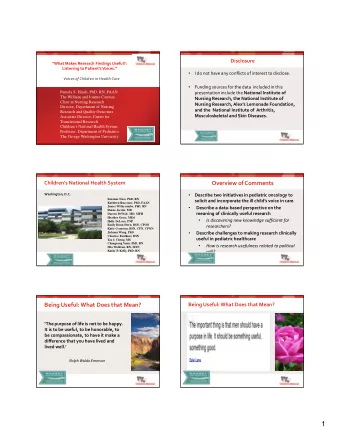 1 How is a researcher useful for a child? How is a researcher useful to a dying child? What is the