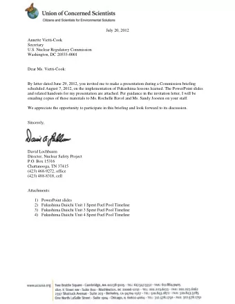 July 20, 2012  Annette Vietti-Cook  Secretary  U.S. Nuclear Regulatory Commission  Washington, DC