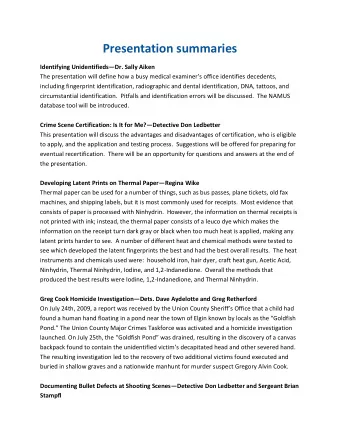 Presentation summaries Identifying Unidentifieds  Dr. Sally Aiken The presentation wil l define