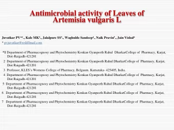 Antimicrobial activity of Leaves of  Artemisia vulgaris L Juvatkar PV* 1 ., Kale MK 2 ., Jalalpure