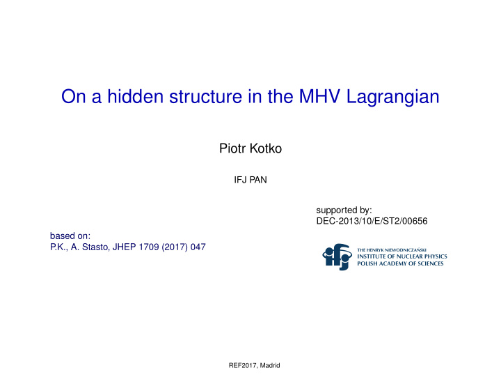 on a hidden structure in the mhv lagrangian