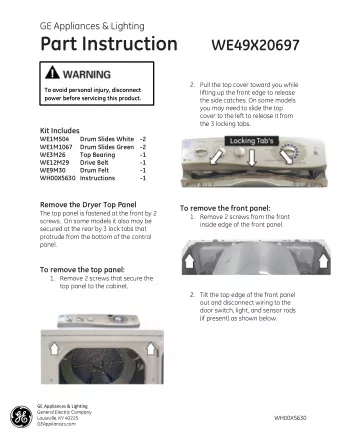 Part Instruction WE49X20697 2. Pull the top cover toward you while  To avoid personal injury,