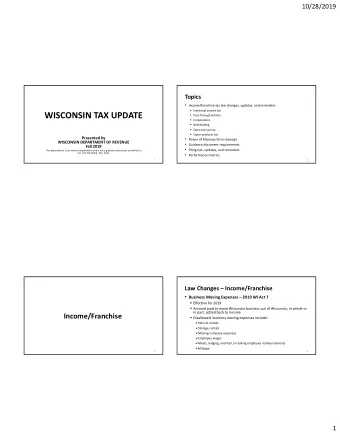 WISCONSIN TAX UPDATE  Passthrough entities  Corporations  Withholding  Sales and use