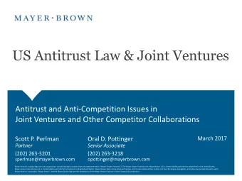 US Antitrust Law &amp; Joint Ventures  Antitrust and Anti-Competition Issues in  Joint Ventures and