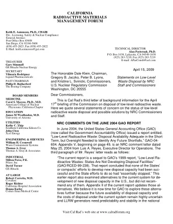 CALIFORNIA  RADIOACTIVE MATERIALS  MANAGEMENT FORUM  Keith E. Asmussen, Ph.D., CHAIR  Dir.,