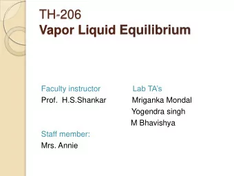 Vapor Liquid Equilibrium  Lab TAs  Faculty instructor  Prof.  H.S.Shankar  Mriganka Mondal