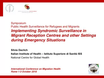 during Emergency Situations  Silvia Declich  Italian Institute of Health  Istituto Superiore di