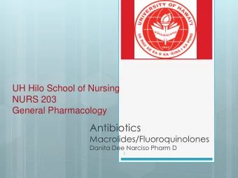 Antibiotics  Macrolides/Fluoroquinolones  Danita Dee Narciso Pharm D  1  2  Objectives  Become