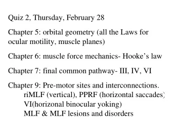 Quiz 2, Thursday, February 28  Chapter 5: orbital geometry (all the Laws for  ocular motility,
