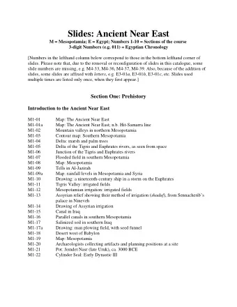 Slides: Ancient Near East  M = Mesopotamia; E = Egypt; Numbers 1-10 = Sections of the course