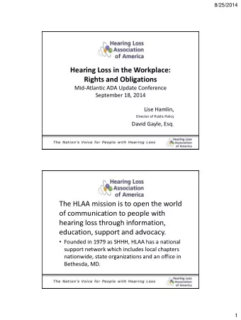 Hearing Loss in the Workplace: Rights and Obligations  Mid-Atlantic ADA Update Conference