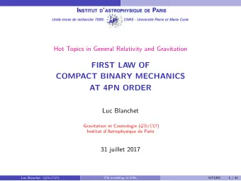 FIRST LAW OF  COMPACT BINARY MECHANICS  AT 4PN ORDER  Luc Blanchet Gravitation et Cosmologie ( G R
