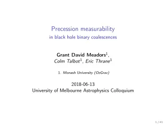 Precession measurability  in black hole binary coalescences Grant David Meadors 1 , Colm Talbot 1 ,
