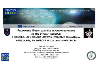 IN THE I TALIAN SCHOOLS : A RESEARCH OF LEARNING OBJECTS , EFFECTIVE EDUCATIONAL APPROACHES , TO
