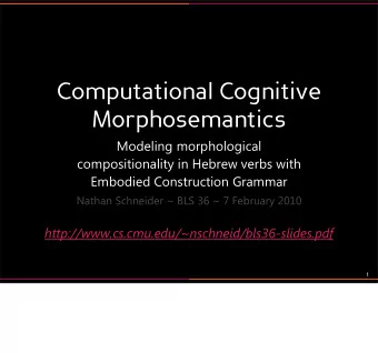 Computational Cognitive  Morphosemantics  Modeling morphological  compositionality in Hebrew verbs
