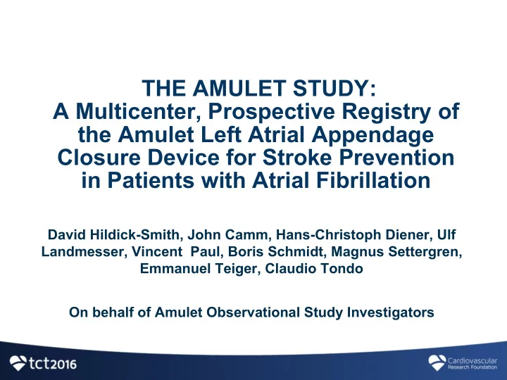 the amulet study a multicenter prospective registry of
